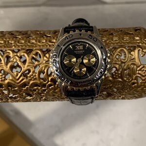 Quemex 18k Gold Plated Ladies Watch With Leather Band 8”